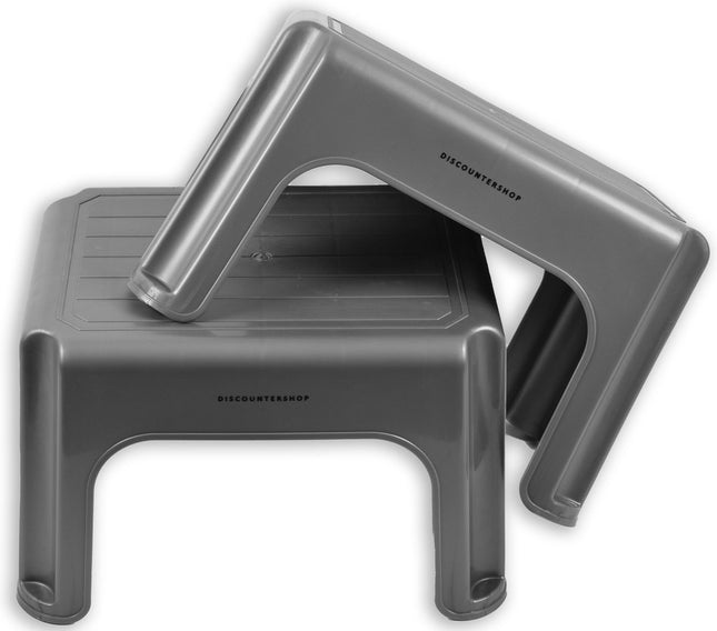 2 Stuks Opstapkrukje -Opstapkrukje/trappetje Grijs met anti-slip -120 kg - oppervlak 38 x 29 x 24cm