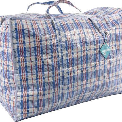 Discountershop® XL Opbergtas 95 liter | Big shopper Jumbo shoppers | Reistas extra groot | Grote boodschappentas | Zak geruit | Mega tas | Wastas | Boodschappentas met rits – 3 stuks -opbergtas