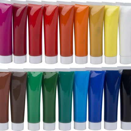 Set van 18 tubes hoogwaardige acrylverf - schilderkleuren voor kunstenaars, gevorderden, beginners - hoge kleurglans