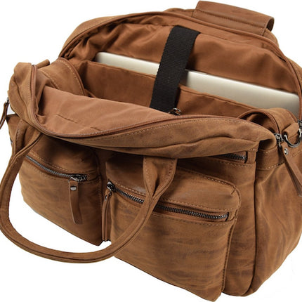 Handtas: Dames Kunstleer cognac - camel - Laptoptas Omhang Hand & Schoudertas Western Bag | Laptoptas 15.6 inch - Hand & Schoudertas Western Bag voor School, Werk & Universiteit | Schoudertas Dames