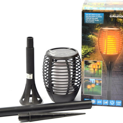 Solarlamp LED vlam 72 lampjes - elektrische fakkel solar LED 77 cm kunststof oranje/zwart - Solar tuinlampen pilaar/paal op zonne-energie - tuinverlichting - Solar LED Tuinverlichting - Tuindecoratie