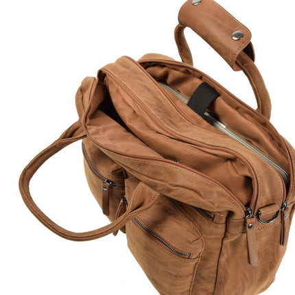 Handtas: Dames Kunstleer cognac - camel - Laptoptas Omhang Hand & Schoudertas Western Bag | Laptoptas 15.6 inch - Hand & Schoudertas Western Bag voor School, Werk & Universiteit | Schoudertas Dames