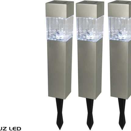3x Solar tuinlampen pilaar/paal op zonne-energie 34 cm - Solarlamp LED lampjes - solar LED 34 cm kunststof - Solar tuinlampen pilaar/paal op zonne-energie - tuinverlichting - Solar LED Tuinverlichting- Tuindecoratie