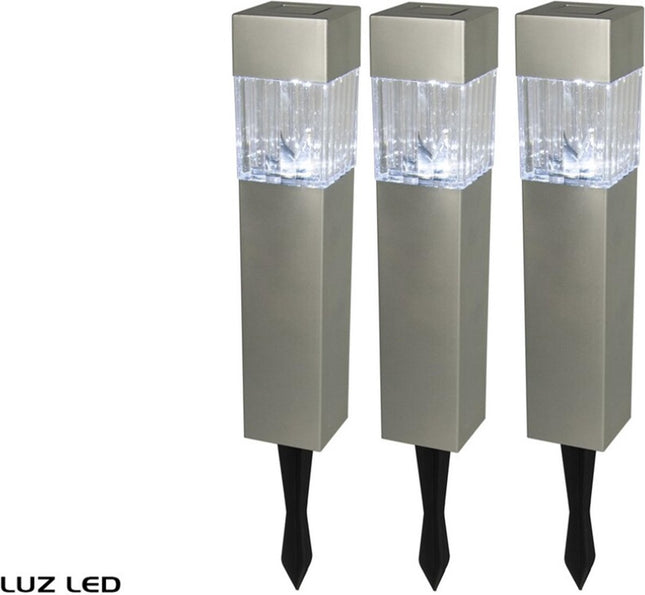 3x Solar tuinlampen pilaar/paal op zonne-energie 34 cm - Solarlamp LED lampjes - solar LED 34 cm kunststof - Solar tuinlampen pilaar/paal op zonne-energie - tuinverlichting - Solar LED Tuinverlichting- Tuindecoratie