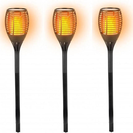 Solarlamp LED vlam 12 lampjes - elektrische fakkel solar LED 48 cm kunststof oranje/zwart - Solar tuinlampen pilaar/paal op zonne-energie - tuinverlichting - Solar LED Tuinverlichting - Tuindecoratie