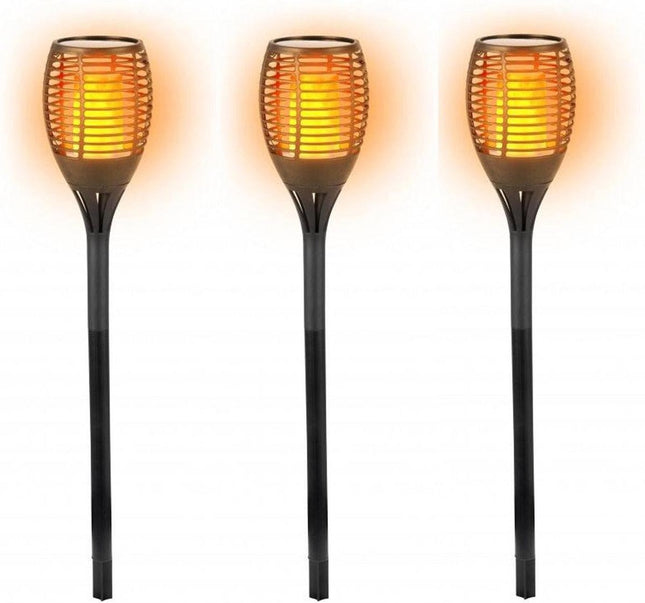 Solarlamp LED vlam 12 lampjes - elektrische fakkel solar LED 48 cm kunststof oranje/zwart - Solar tuinlampen pilaar/paal op zonne-energie - tuinverlichting - Solar LED Tuinverlichting - Tuindecoratie