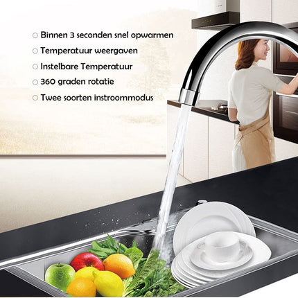 Warmwaterboiler Kraan Instant tankloze boiler Elektrische keuken Badkamer Snelle verwarming Kraanwaterkraan met LED digitaal display (onder instroom)