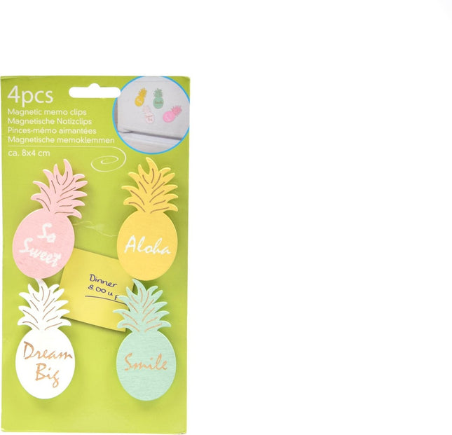Memo magneet clips 8x4cm 4 stuks - Magnetische memoclips - 4x stuks magneten voor boodschappen memo's op de koelkast - Memoclips - magneet - 4x stuks memo / whiteboard magneten -