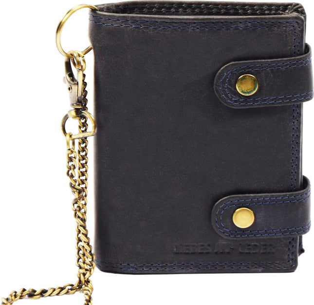 Portemonnee met ketting - Leren Dames Portemonnee Met Ketting Zwart - Leren Heren Portemonnee Met Ketting Donkerblauw