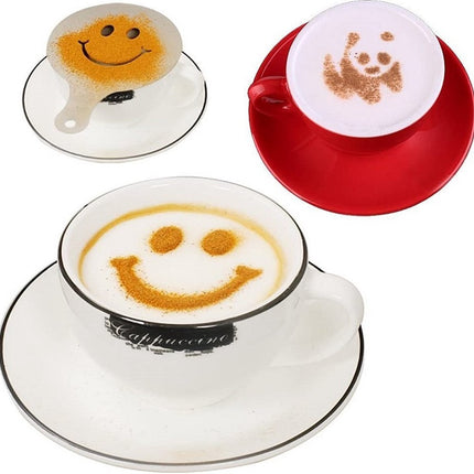 16 Cappuccino Koffie Barista Stencils Sjabloon Strooipad Duster Spray - Cappuccino sjabloon - Herbruikbaar Barista Set - Cacao Sjablonen - 16 stuks - Wit