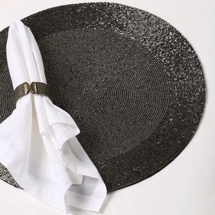 Placemats - Rond - 30 cm - 4 stuks - Onderlegger - Hitte bestendig - Donkergrijs - Luxe uitstraling beaded Placemat