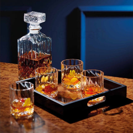 2 Stuks glazen whisky/water karaffen 1000ml - kristal - 2x Kristalglas look whiskey fles - Whiskykaraf/whiskyfles met structuur in glas