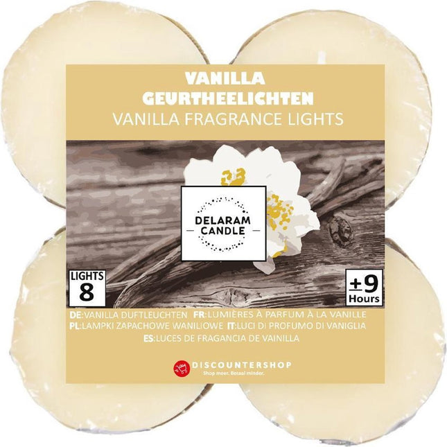 Theelichten met 9 Branduren - Waxinelichtjes - Geurtheelichten -theelichten - 8 Theelichten met Geur - Vanille geur theelichten