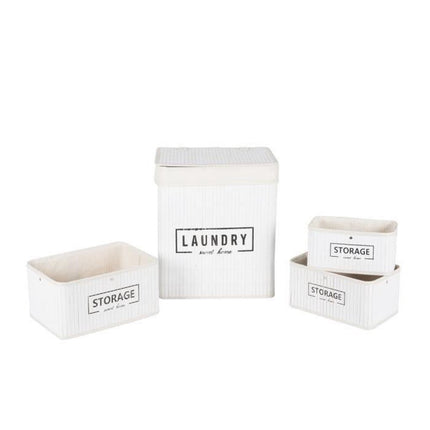 Set manden - bamboe - 4-delig - wasmand en 3 opbergmanden - wit