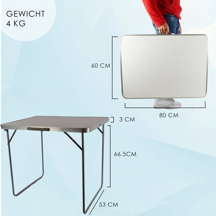 Klaptafel 80x60x70cm - Weerbestendige Inklapbare Campingtafel voor Buiten - Opvouwbare Tuintafel met Handvat voor 1-2 Personen - Stevige Vouwtafel