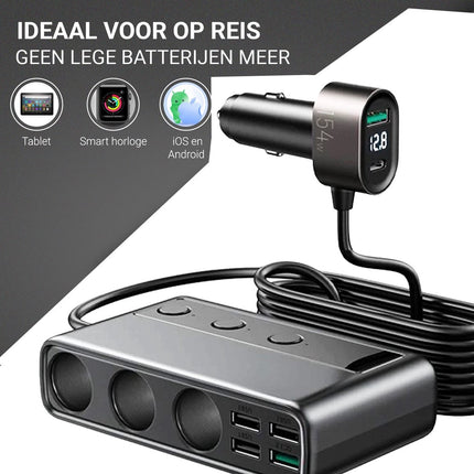 Premium Auto Sigarettenaansteker Splitter - 6 Poorten USB (PD+QC3.0+USB*4) - Autolader USB - Autolader Splitter - 154W 12V/24V onafhankelijke schakelaars DC sigarettenaansteker autolader voor alle auto-apparaten