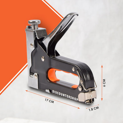 Handtacker Set | 1 stuks Krachtig Nietpistool met Nietjes | Robuuste Nietmachine | Oranje & Zwart | Compact Design - 15.5 cm x 2 cm x 13.5 cm