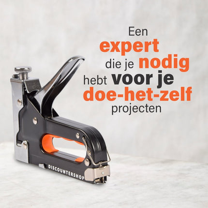Handtacker Set | 1 stuks Krachtig Nietpistool met Nietjes | Robuuste Nietmachine | Oranje & Zwart | Compact Design - 15.5 cm x 2 cm x 13.5 cm