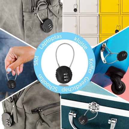 Hangslot met Cijfercode – Set van 3 Weerbestendige Cijfersloten voor Fiets, Bagage & Wintersport – Duurzaam Staal & Plastic – Veiligheid Binnen & Buiten – 9x3.8x1.2cm