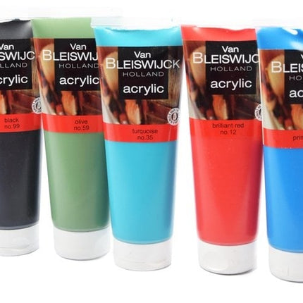 Acrylic verf 10 tube 250 ML - Watervaste verf - Acrylicverf 10 stuks kleur - phtalo blue 32 - Magenta 13 - Primary blue 30 - Brilliant red 12 - turqoise 35 - Olive 59 - Black 99 - Peach pastel 85 - Brilliant green 50 - wit 81