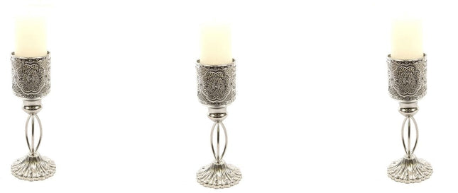 Set van 3 Prachtige Oosterse Lantaarn | Metalen Kaarsenhouder Zilver | 27cm | Waxinelichthouder | Kandelaar
