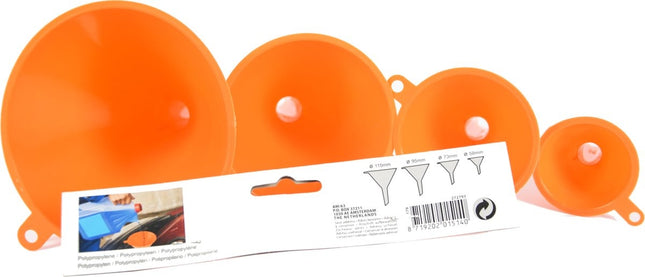 Trechterset oranje 4-delig - Trechter set - Trechter Olie-, Zuur en Brandstofbestendig (50mm75mm95mm115mm) 4 X 4-delige - 