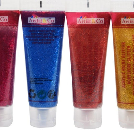 Acrylverf set van 6 tubes glitterverf - 450 ml - Hobbyverf 