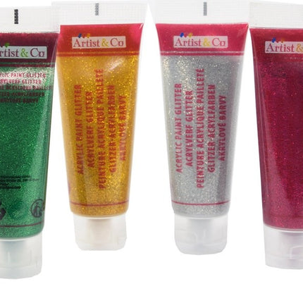 Acrylverf set van 6 tubes glitterverf - 450 ml - Hobbyverf 