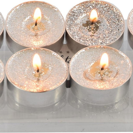 Theelichten met 8 Branduren - Waxinelichtjes - Glitter-theelichten - 8 Theelichten Glitter