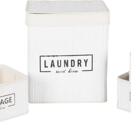 Set manden - bamboe - 4-delig - wasmand en 3 opbergmanden - wit