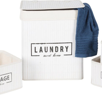 Set manden - bamboe - 4-delig - wasmand en 3 opbergmanden - wit
