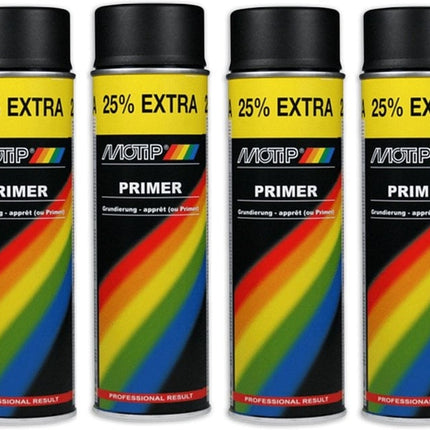 Motip verf primer Grondverf 6 stuks Spuitbus Primer zwart sneldrogend 500 ML voor metaal , hout, aluminium en steen - 25 % EXTRA