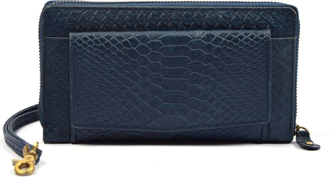 Clutch Portemonnee |Multifunctioneel portemonnee met snake print l Blauw