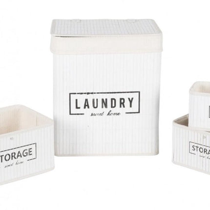 Set manden - bamboe - 4-delig - wasmand en 3 opbergmanden - wit
