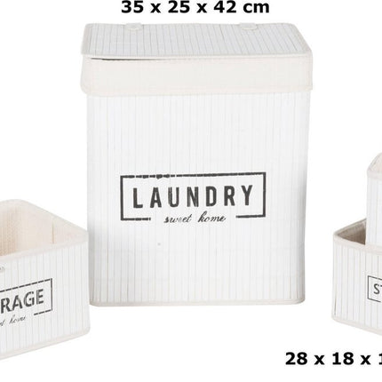 Set manden - bamboe - 4-delig - wasmand en 3 opbergmanden - wit