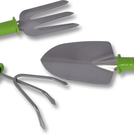 Tuinharkje | Tuingereedschap | Tuinonderhoud | Groen/zilver | 3-delig | Tuinaccessoires | 37 X 6 X 13 Cm 