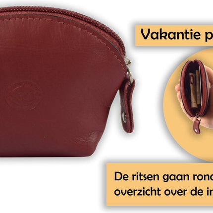 Portemonnee briefgeld muntgeld en creditcard - pasjes -Ritsportemonnee- vakantie portemonnee - Compact portemonnee - Nappa leer portemonnee - Kleine portemonnee - Portemonnee - Ronde portemonnees-4E-004