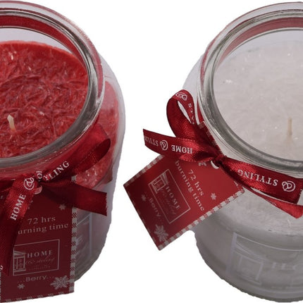 Set van 2 Heerlijke zoete Geurkaars in glas XL Wax | berry Rood/Wit | 10x15 cm 72 branduren