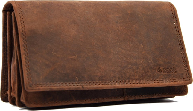 Vintage Leren Dames Portemonnee - Ideale Dames Portemonnee Stoer Leer Portemonnee -Portemonnee dames -Portemonnee heren -portemonnee pasjes - RFID Protected Anti skim -Dames portemonnee- Huishoud portemonnee - Harmonica portemonnee buffelleer -Bruine
