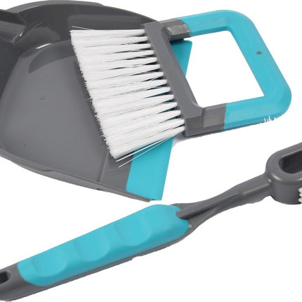 stoffer en blik 19 x 21,5 cm blauw - 2-in-1 tegel- en voegenborstel 30 cm grijs/blauw