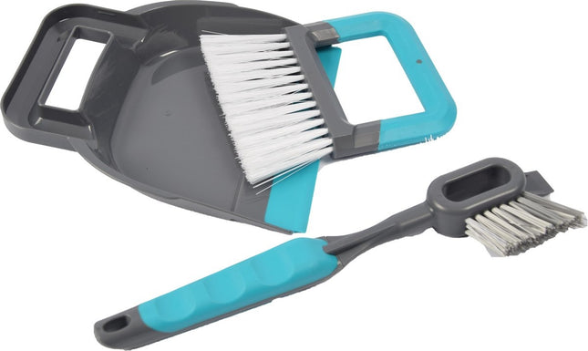 stoffer en blik 19 x 21,5 cm blauw - 2-in-1 tegel- en voegenborstel 30 cm grijs/blauw