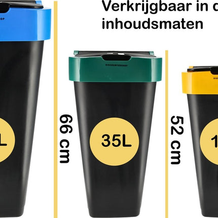 Prullenbak Sorteervuilbakken 35L - 3-delig Afvalscheidingsbak met Schommeldeksel - Zwarte Sorteren Afvalemmer