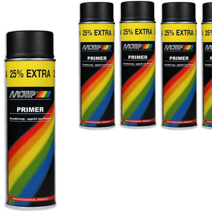 Motip verf primer Grondverf 7 stuks Spuitbus Primer zwart sneldrogend 500 ML voor metaal , hout, aluminium en steen - 25 % EXTRA