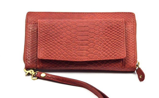 Clutch Portemonnee |Multifunctioneel portemonnee met snake print l Rood