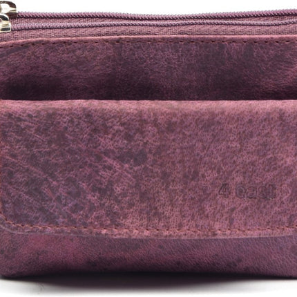 4East® |Sleuteletui portemonnee|paars | portemonnee etui - ring portemonnee - pasjeshouder met rits - rits portemonnee - 3 ritsen portemonnee - buffelleer portemonnee - portemonnee met RFID 