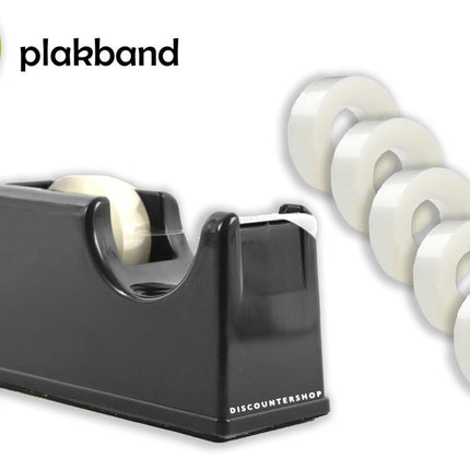 Plakbandhouder – Zwart – Inclusief 6 Rollen Plakband - Kantoorbenodigdheden Online