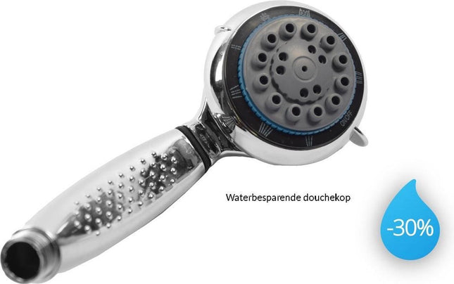 Handdouche 1st. ø 8cm chroom - Volle straal - Chroom - Douchekop Roestvrij - 8 Functies - afmeting 21,5 cm diameter 8 cm - Waterbesparende douchekop