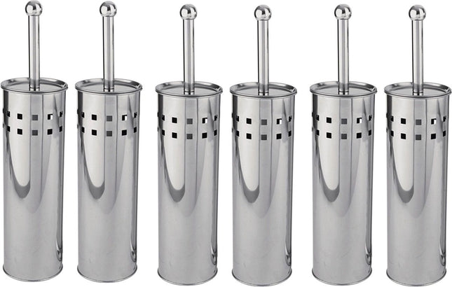 6 Stuks Toiletborstel RVS - Wcborstel Rvs - RVS Toiletborstel in houder - Toiletborstelhouder - Wc borstel - Toiletborstel - Zilver - RVS