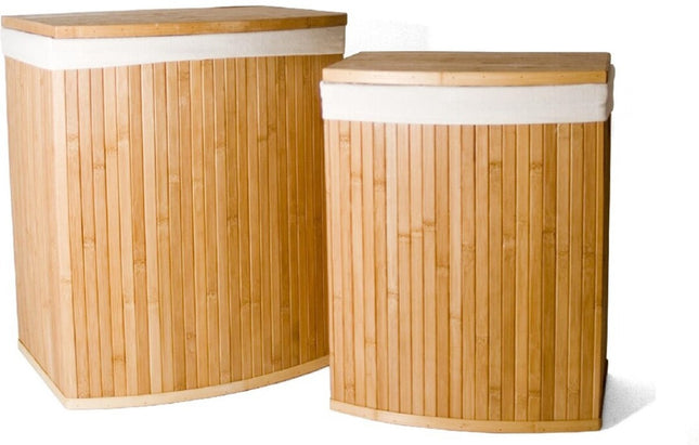 2-Delige Wasmanden met deksel | Wasmand Duurzaam | waszak katoen | Wasmand bamboe | 64L / 33L