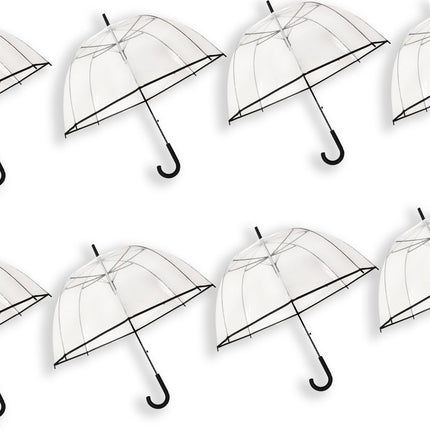 Transparante Koepelparaplu 85 cm - Doorzichtige Paraplu 8 stuks - Trouwparaplu voor Bruiloft - Winddicht met J Haak Handvat
